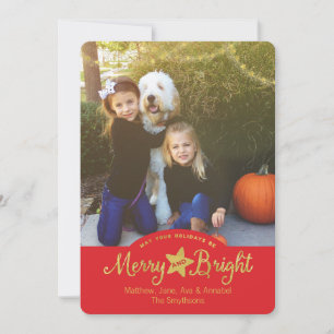 Merry and Bright Gold Stars Holiday Photo Card
