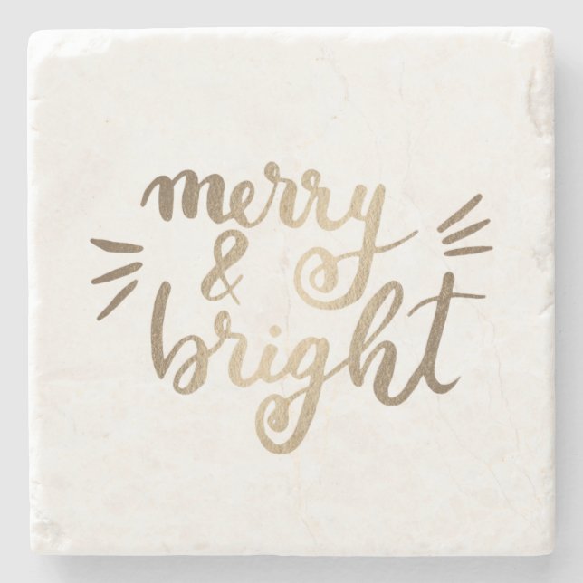 Merry and bright - gold stone coaster (Front)