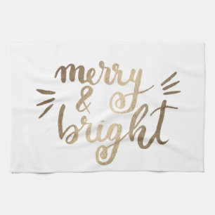 Merry and bright - gold tea towel