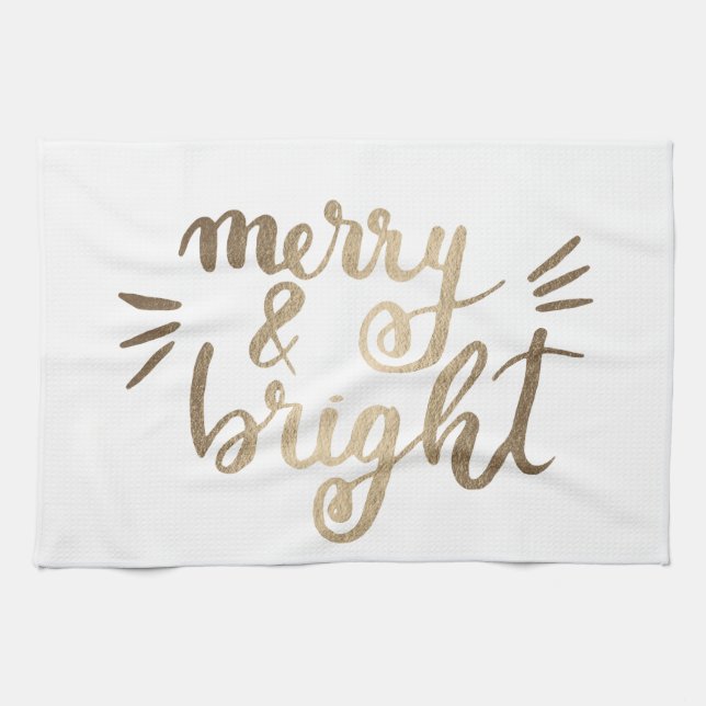 Merry and bright - gold tea towel (Horizontal)