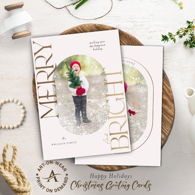 Merry and Bright Gold Typography Blush Pink Frame Invitation (Creator Uploaded)