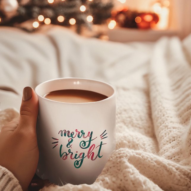 Merry and bright - green and pink coffee mug (Creator Uploaded)