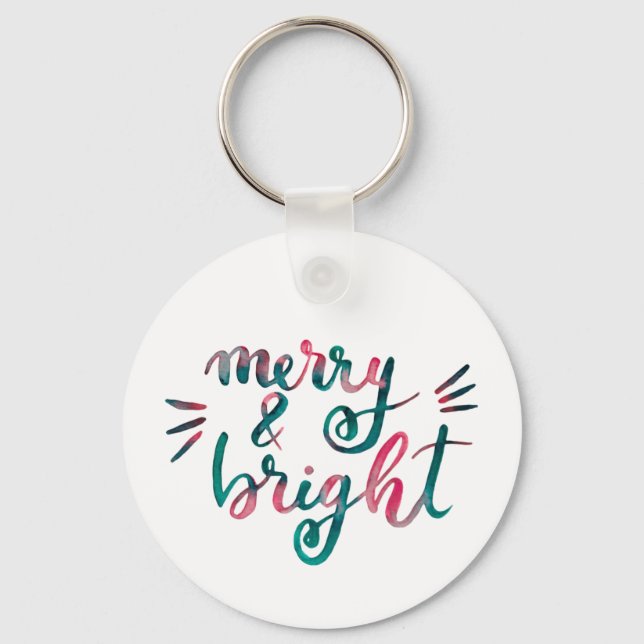 Merry and bright - green and pink key ring (Front)