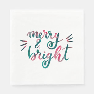 Merry and bright - green and pink napkin