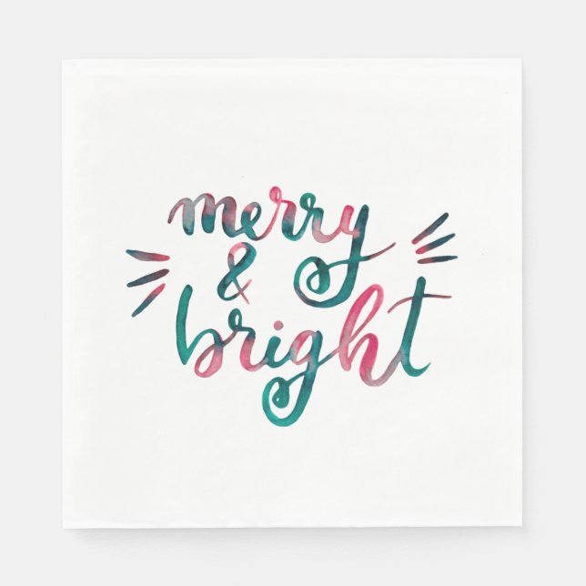 Merry and bright - green and pink napkin (Front)