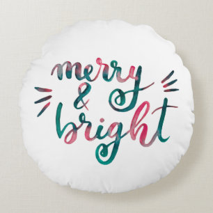 Merry and bright - green and pink round cushion