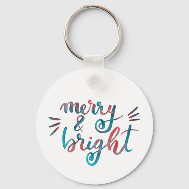 Merry and bright - green and red key ring (Front)