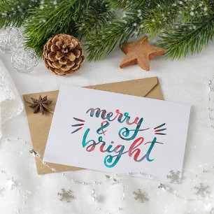Merry and bright - green and red postcard
