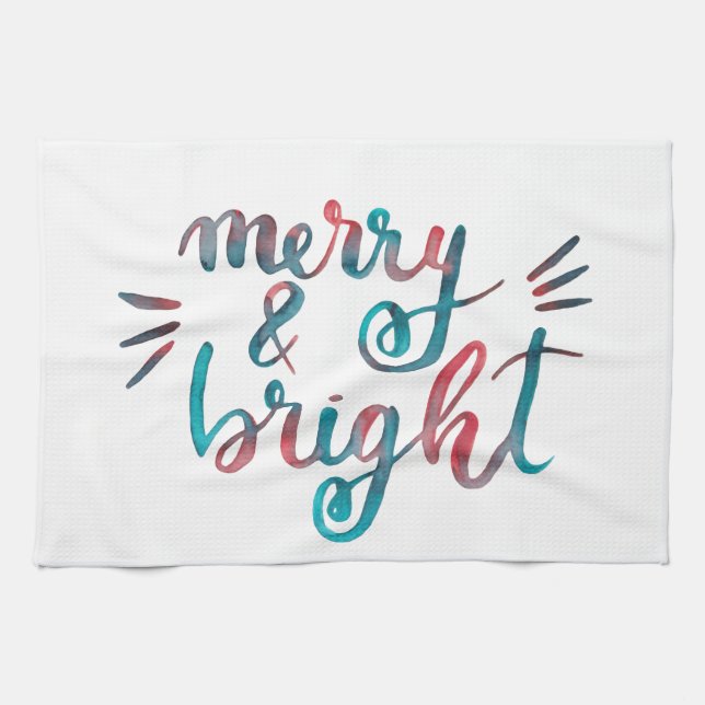 Merry and bright - green and red tea towel (Horizontal)