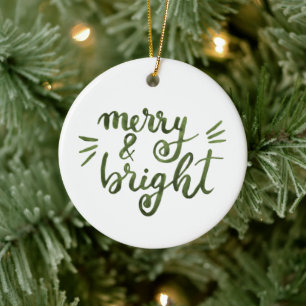 Merry and bright - green ceramic tree decoration