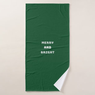 Merry and Bright, Green Christmas Art, Holiday Bath Towel