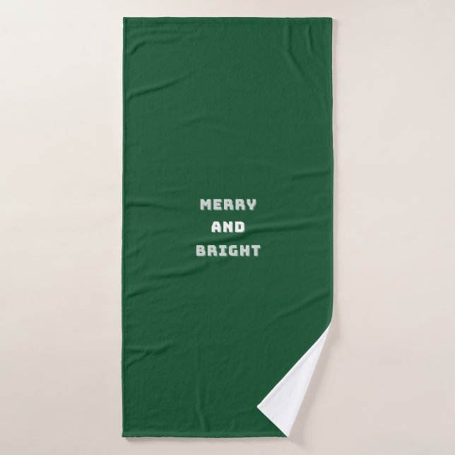 Merry and Bright, Green Christmas Art, Holiday Bath Towel (Bath Towel)