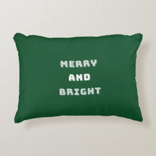 Merry and Bright, Green Christmas Art, Holiday Decorative Cushion