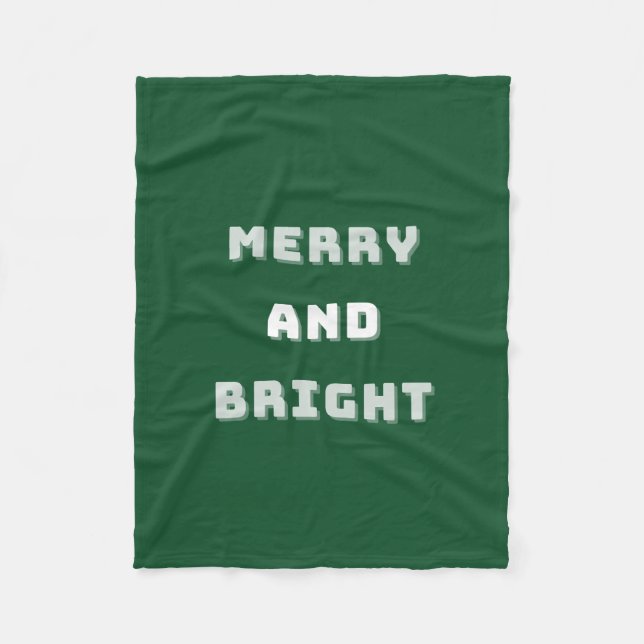 Merry and Bright, Green Christmas Art, Holiday  Fleece Blanket (Front)