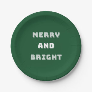 Merry and Bright, Green Christmas Art, Holiday Paper Plate