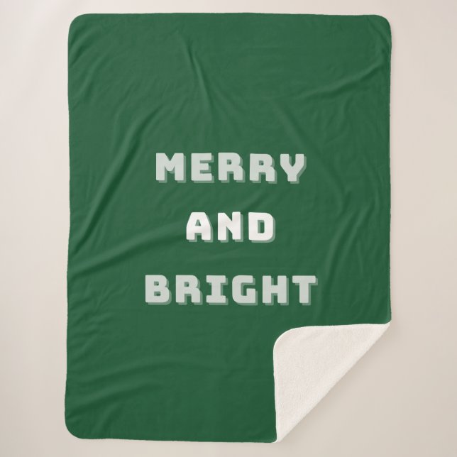 Merry and Bright, Green Christmas Art, Holiday  Sherpa Blanket (Front)