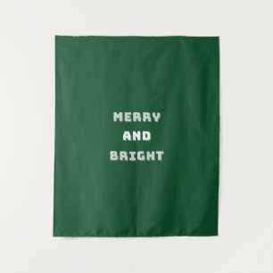 Merry and Bright, Green Christmas Art, Holiday  Tapestry