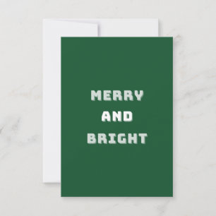 Merry and Bright, Green Christmas Art, Holiday Thank You Card