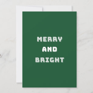 Merry and Bright, Green Christmas Art, Holiday Thank You Card