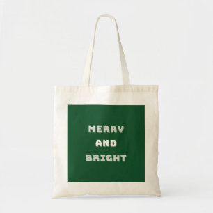 Merry and Bright, Green Christmas Art, Holiday Tote Bag