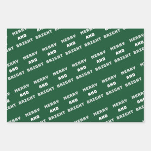 Merry and Bright, Green Christmas Art, Holiday Wrapping Paper Sheet