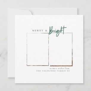 Merry and Bright Green Modern Minimalist Photo Holiday Card