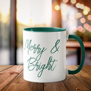 Merry and Bright Green Script Christmas Mug