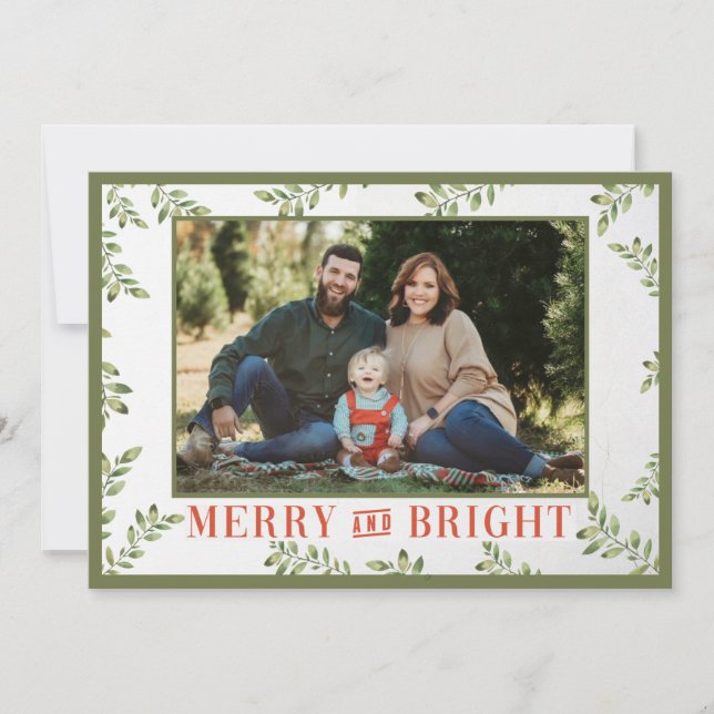 Merry and Bright Greenery Christmas Card (Front)