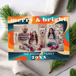 Merry and Bright Groovy Retro Photo  Holiday Card