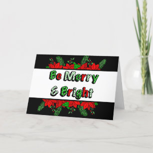 Merry and Bright Hand Drawn Poinsettias   Card