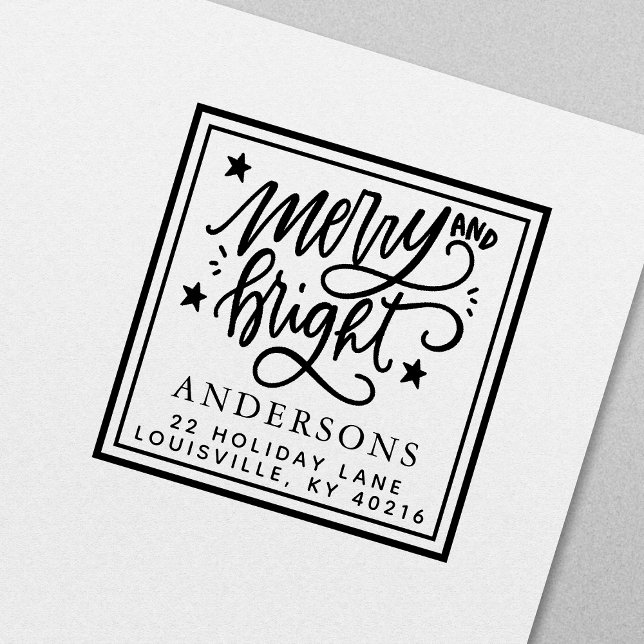 Merry And Bright Hand Lettered Christmas Address Self-inking Stamp (Creator Uploaded)
