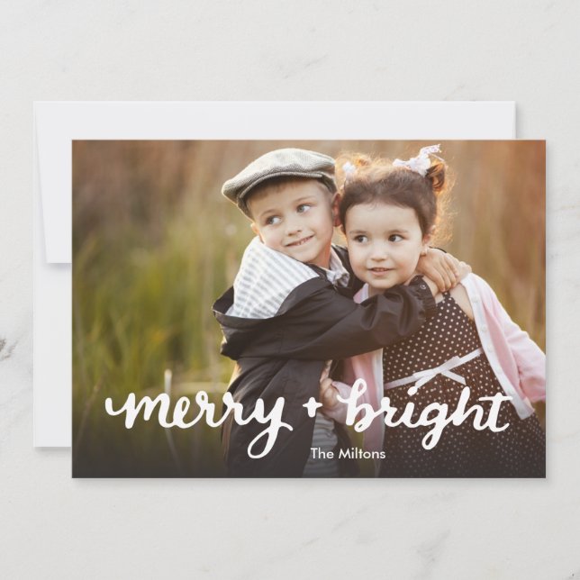 Merry and Bright Hand Lettered Christmas Card (Front)
