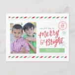 Merry and Bright Hand Lettered Stamp Postcard<br><div class="desc">This stylish and festive holiday card features hand-lettering and a postage stamp theme.</div>