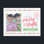 Merry and Bright Hand Lettered Stamp Postcard<br><div class="desc">This stylish and festive holiday card features hand-lettering and a postage stamp theme.</div>