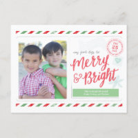 Merry and Bright Hand Lettered Stamp Postcard