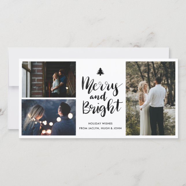 Merry And Bright  Handwritten Script Holiday Photo (Front)