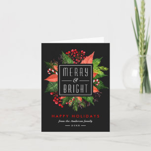 Merry and Bright Happy Holidays Christmas Flowers Holiday Card