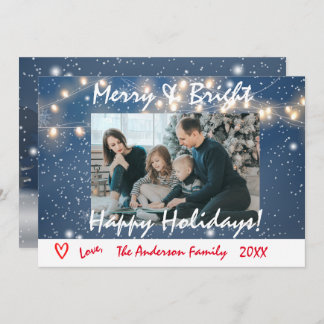 Merry and Bright Happy Holidays Family Photo Card