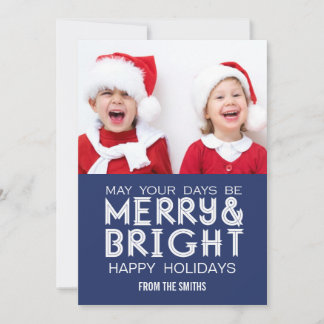 MERRY AND BRIGHT HAPPY HOLIDAYS PHOTO CARD BLUE
