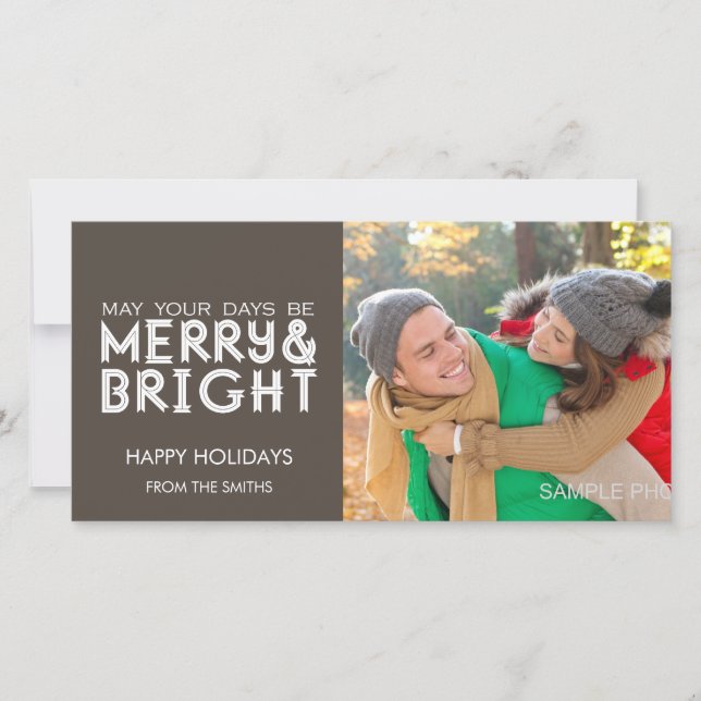 MERRY AND BRIGHT HAPPY HOLIDAYS PHOTO CARD BROWN (Front)