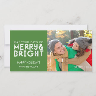 MERRY AND BRIGHT HAPPY HOLIDAYS PHOTO CARD GREEN