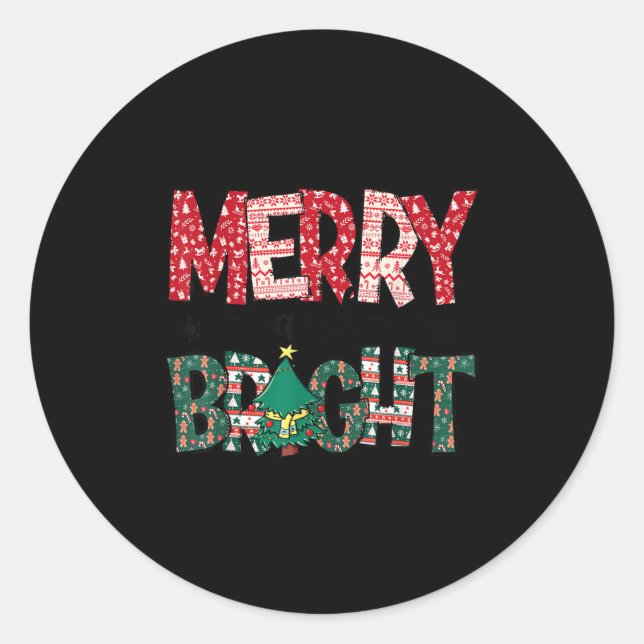Merry And Bright Holiday Christmas Family  Classic Round Sticker (Front)