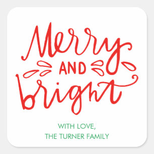 Merry and Bright Holiday Gift Square Stickers