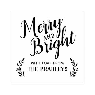 Merry and Bright Holiday Gift Tag Label Rubber Stamp