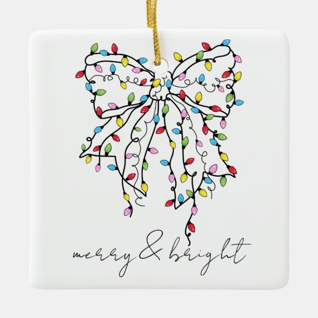Merry and Bright Holiday Keepsake Ceramic Ornament (Front)