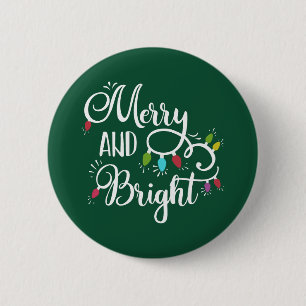 merry and bright holiday lights 6 cm round badge
