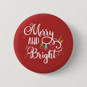 merry and bright holiday lights 6 cm round badge
