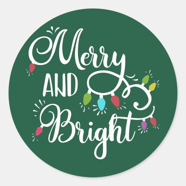 merry and bright holiday lights classic round sticker (Front)