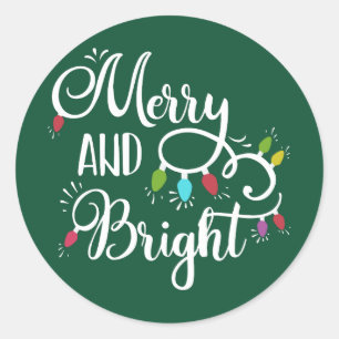 merry and bright holiday lights classic round sticker