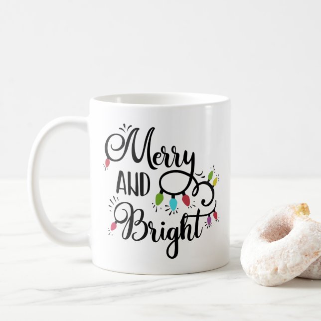 merry and bright holiday lights coffee mug (With Donut)